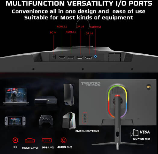 Twisted Minds TM27FHD280IPS Supreme Series Gaming Monitor, 27 Twisted Minds TM27FHD280IPS Supreme Series Gaming Monitor, 27